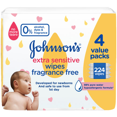 Johnson's Baby Extra Sensitive Wipes 4 Value Pack 224 Wipes